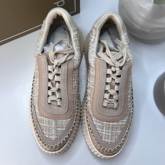 New Dolce Vita Dolan Woven Textile Lace Up Platform Sneaker Cream Women's 8 NWB - Picture 6 of 11